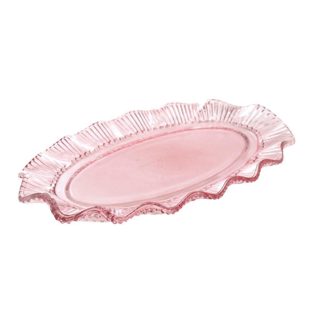 Prato De Vidro Oval Linx Rosa 25,4X16,6 Cm