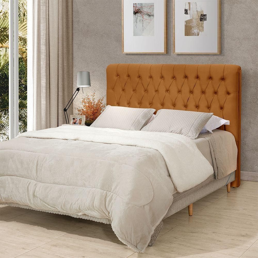 Cabeceira Cama Queen Estofada 1,60 - Inca Veludo Terracota