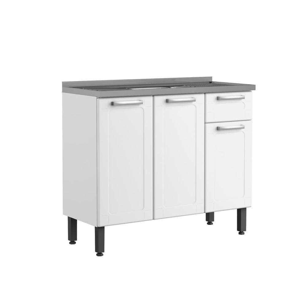 Balcão De Aço Com Pia 3 Portas 1 Gaveta Branco Bertolini Branco