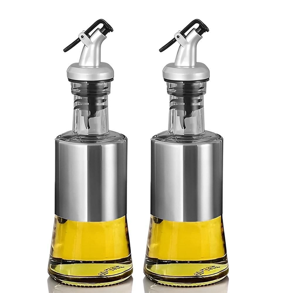 Kit 2 Porta Azeite Óleo E Vinagre 200Ml Cada Vidro Aço Inox
