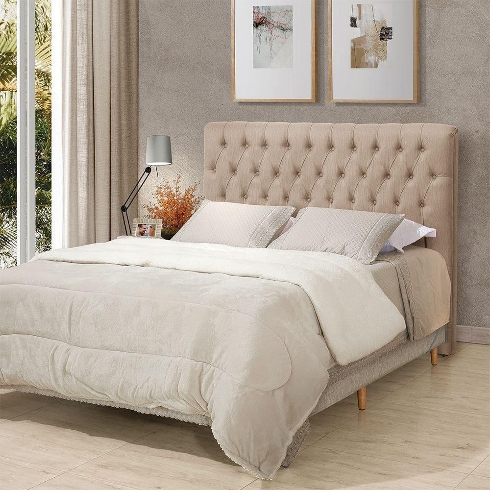 Cabeceira Cama Queen Estofada 1,60 - Inca Linho Bege