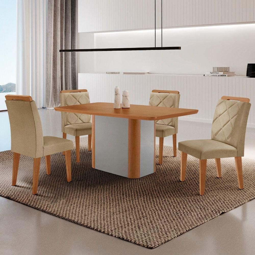 Mesa De Jantar Isadora Mdf Com 4 Cadeiras Moderna Mobilia Turim 07/ Laminado