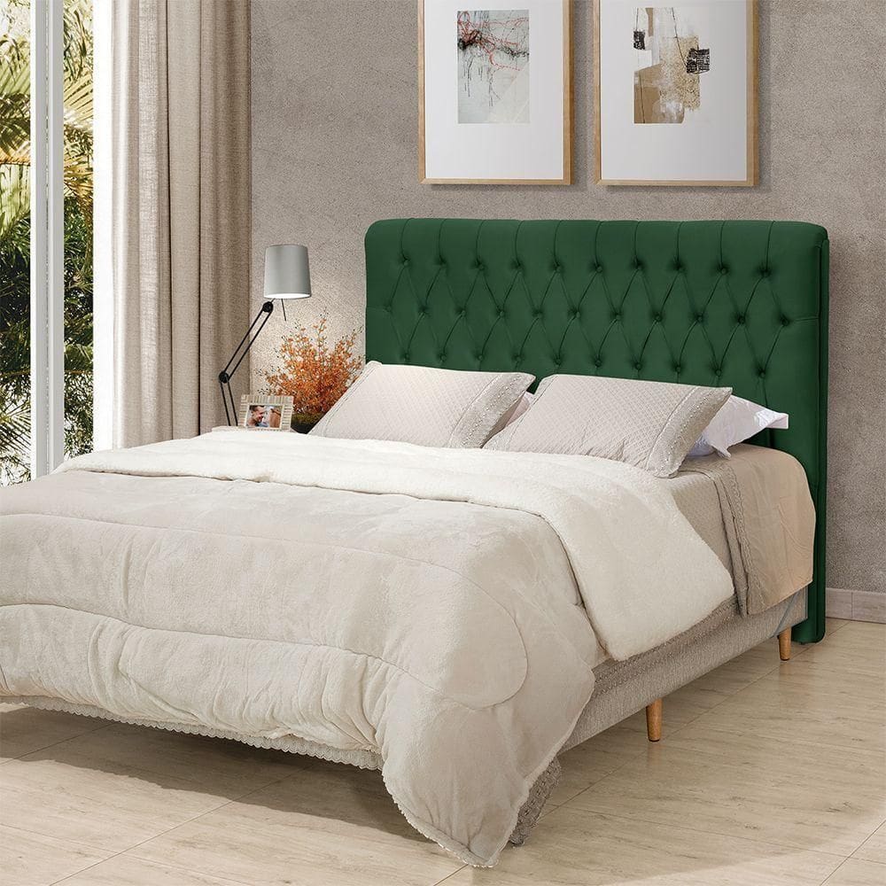 Cabeceira Cama Queen Estofada 1,60 - Inca Veludo Verde