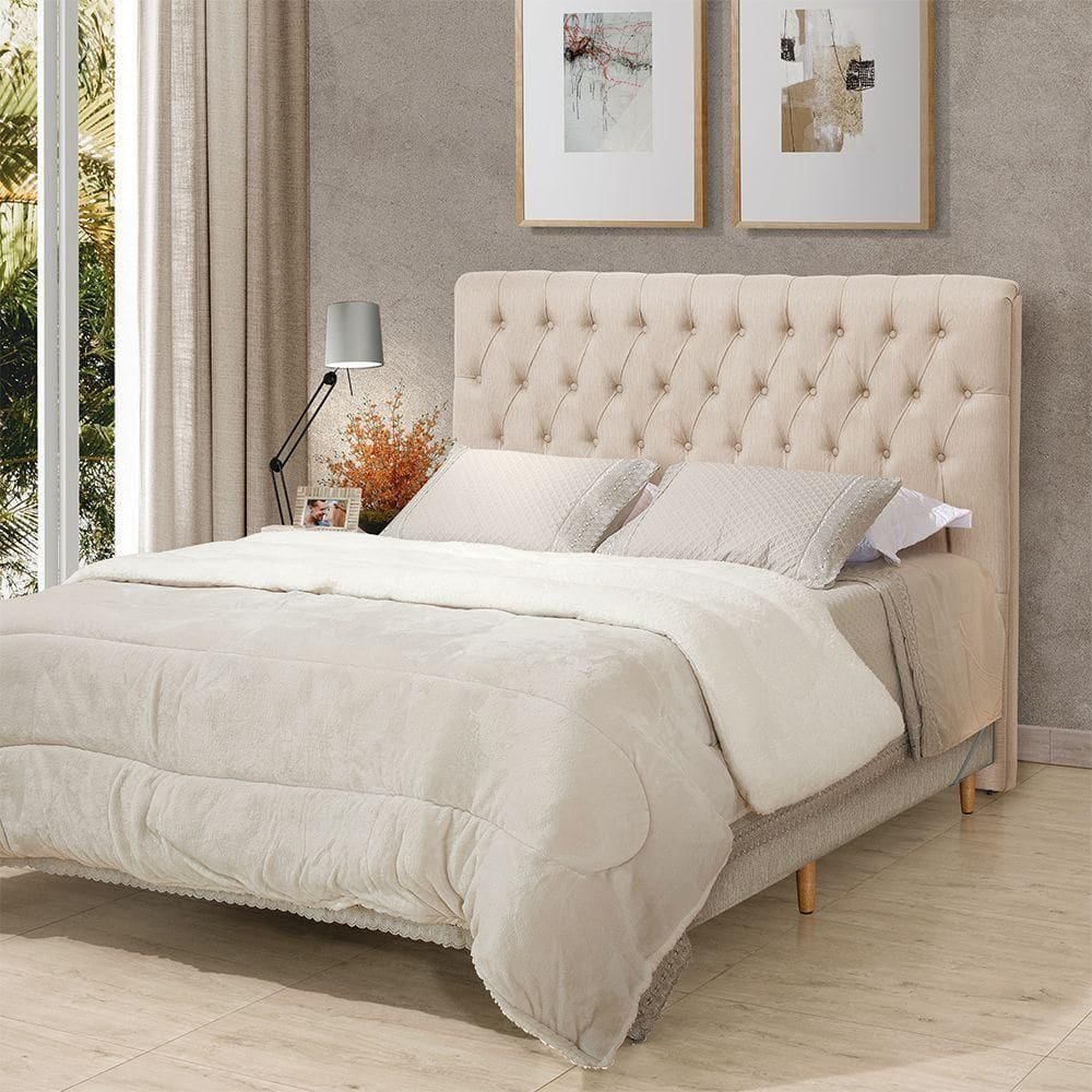 Cabeceira Cama Casal Estofada 1,40 Cm - Inca Linho Cru
