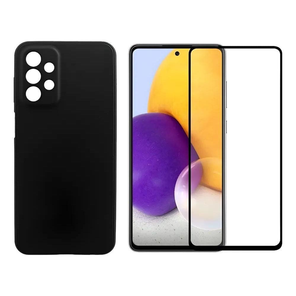 Kit Capa Case Aveludada Preta Para Galaxy A53 + Pelicula 3D
