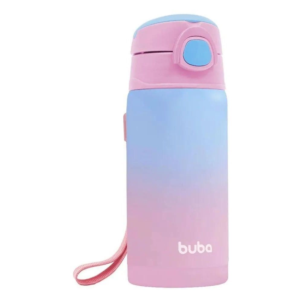 Copo Térmico Com Canudo De Silicone 400Ml Rosa Degradê Buba