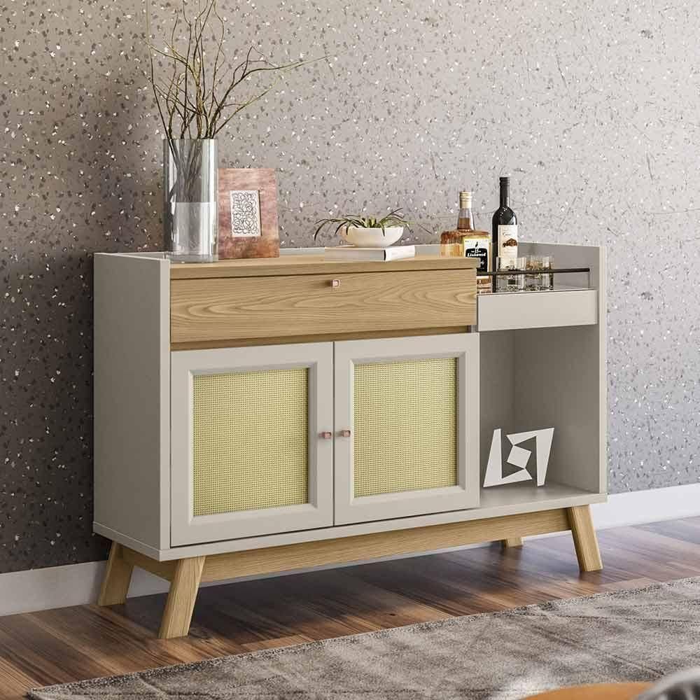Balcão Aparador Buffet Retrô Bar Classico Carvalho Off White