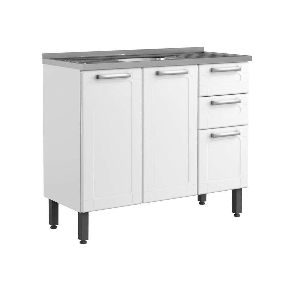 Balcão De Aço Com Pia 3 Portas 2 Gavetas Branco Bertolini Branco