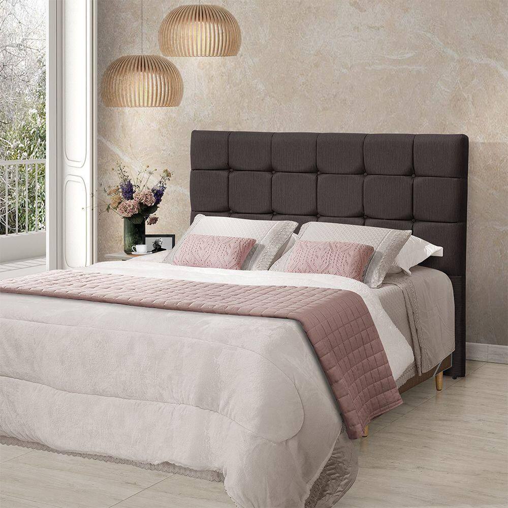 Cabeceira Cama King Estofada 1,93 - Maia Linho Marrom