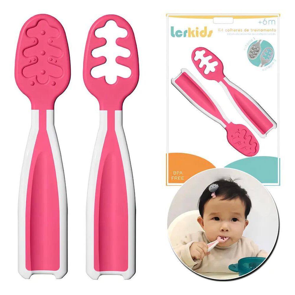 2X Colheres Treinamento Auto Alimentação Bebê Azul Rosa Cinz
