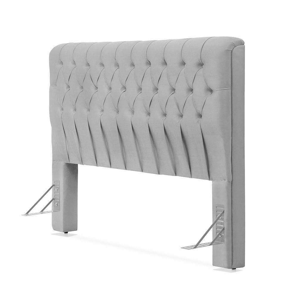 Cabeceira Cama Casal Estofada 1,40 Cm - Inca Veludo Cinza Claro