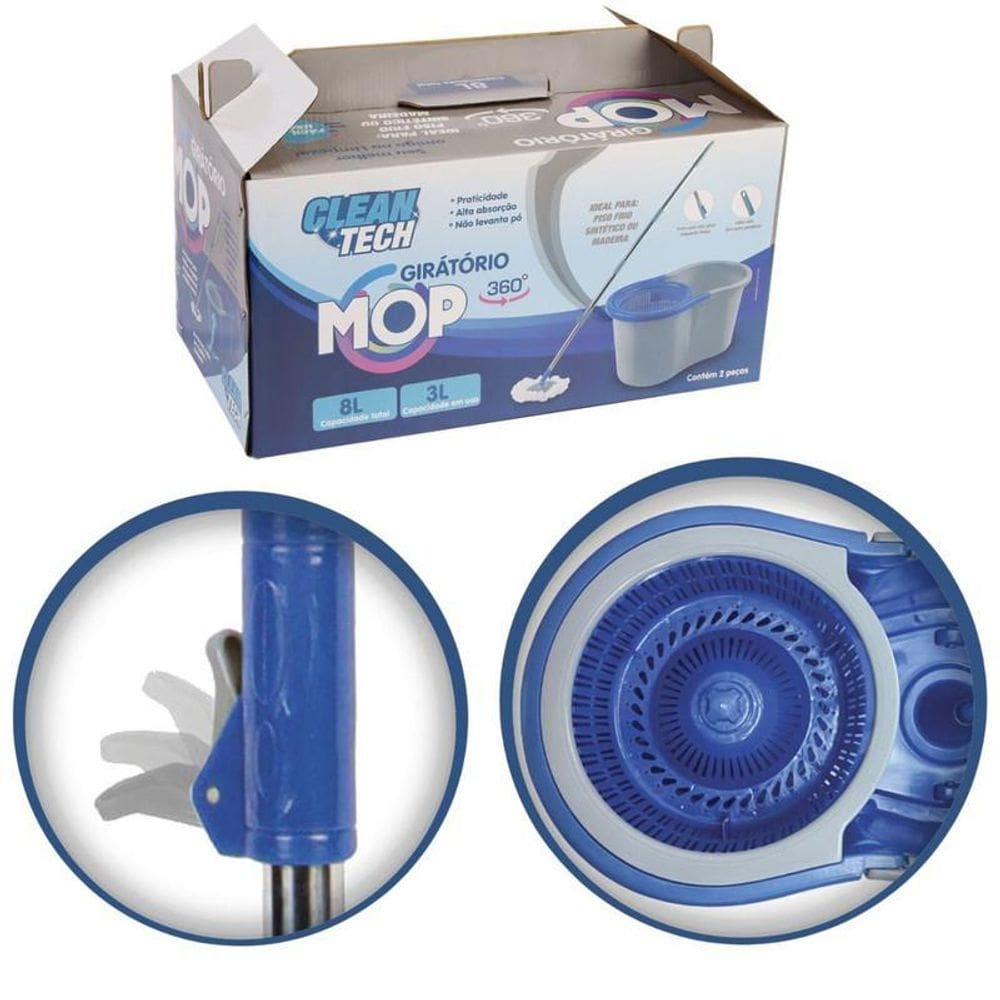 Mop 360 Com Balde Centrífugo Para Limpeza Completa