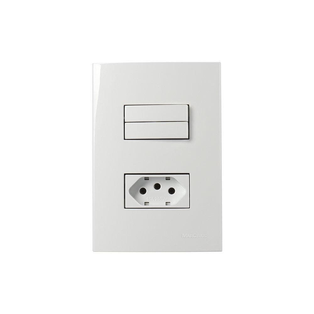 Interruptor Duplo+Tomada 2P+T 10A Margirius Sleek Placa 4X2