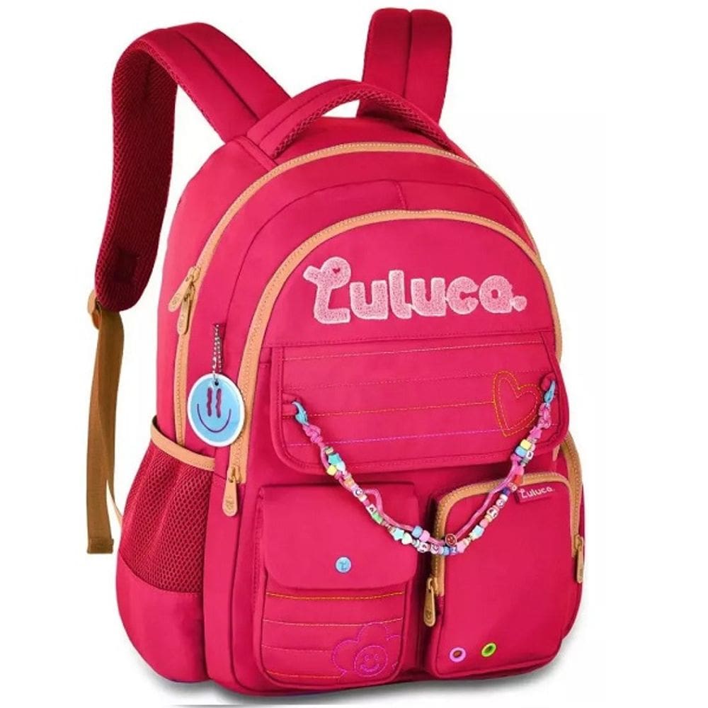 Mochila Escolar de Costas Luluca Miçangas Juvenil LU24611 Rosa