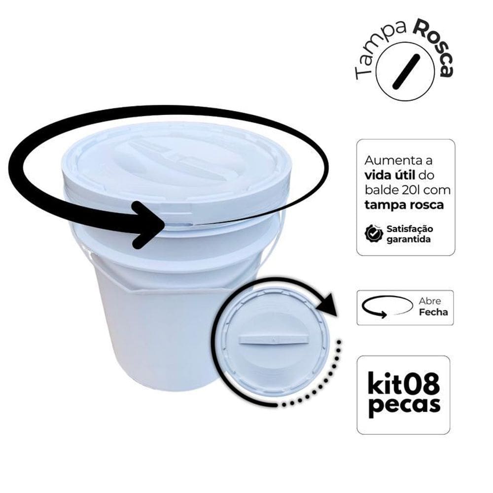 Balde Plástico Resistente A Quedas - Kit 8 Pçs