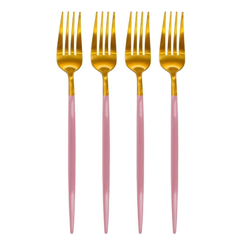 Jogo Garfos Mesa Inox Dourado E Rosa Lady 4 Peças