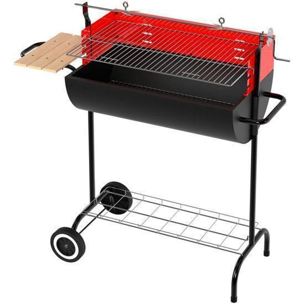 Churrasqueira Americana Retangular A Carvão Preta E Vermelha