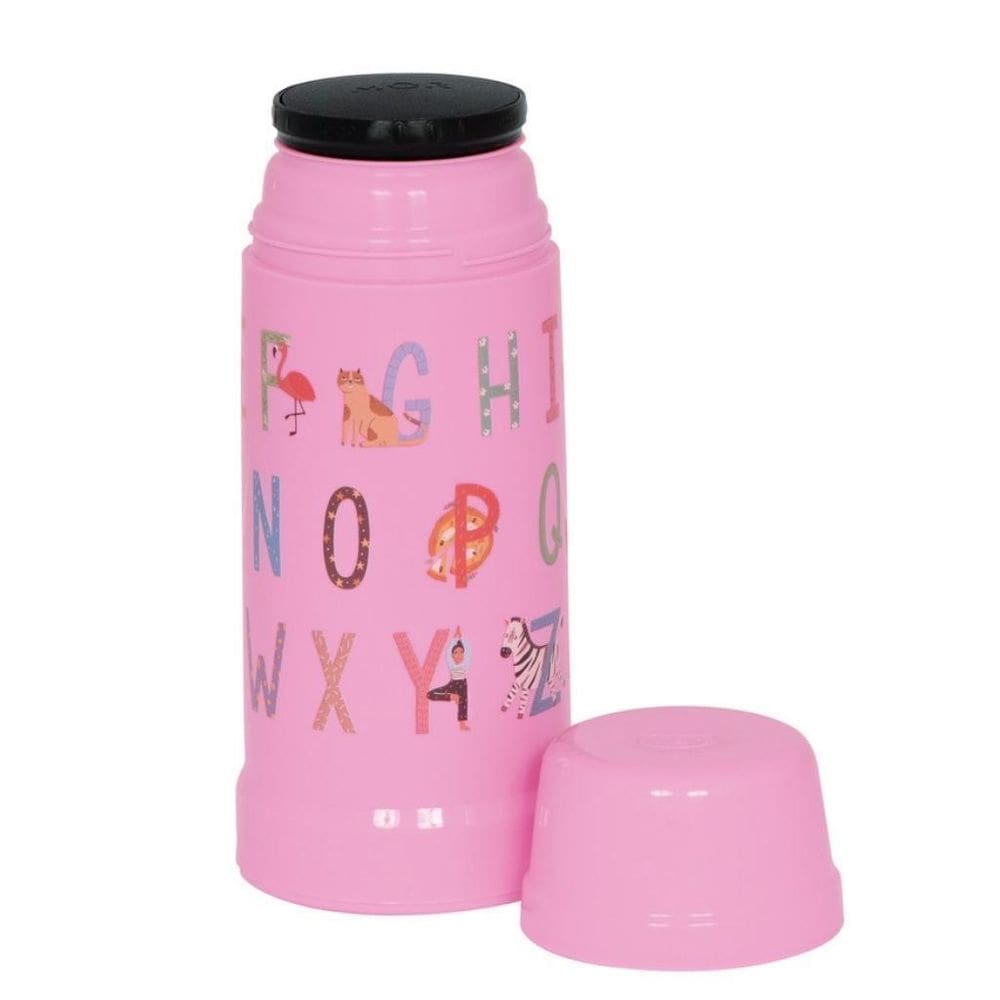 Garrafa Térmica Infantil 300Ml Rosa Algodão Alfabeto Mor