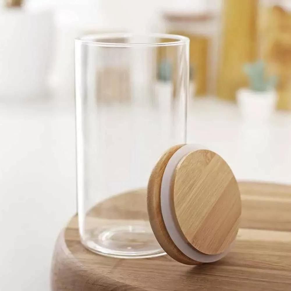 Pote De Vidro Hermético Redondo Com Tampa Bambu - 800Ml