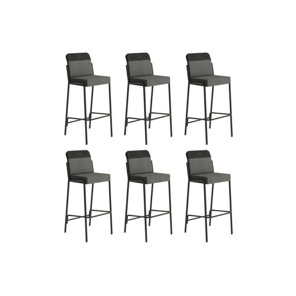 Banqueta De Cozinha Duo 1753 Kit 6 Un Preto-linho Grafite-courano Preto - Carraro