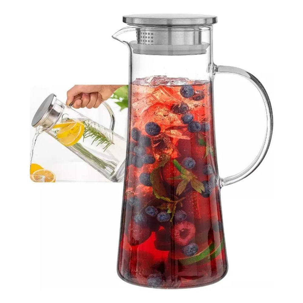 2X Jarra Em Vidro Borossilicato 1,5L Resistente Com Tampa In