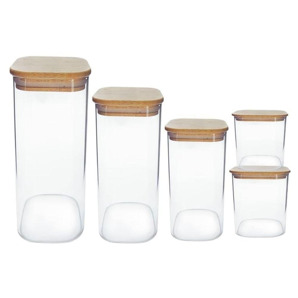 Kit 5 Potes Herméticosvidro Borossilicato Tamba Bambu Mimo