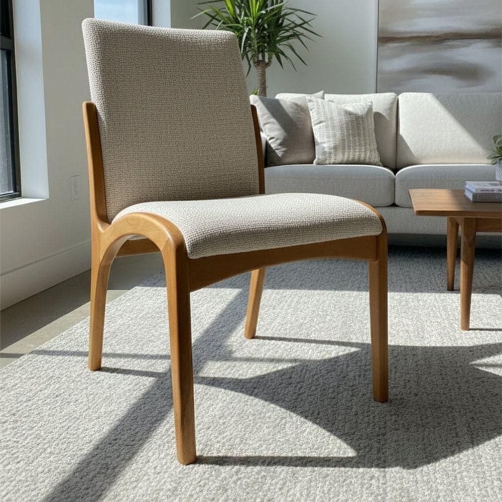 Cadeira Aura Estofada Estrutura Em Madeira Maciça Linho 28 Areia Conforto Para Sala De Jantar Mobília Decor