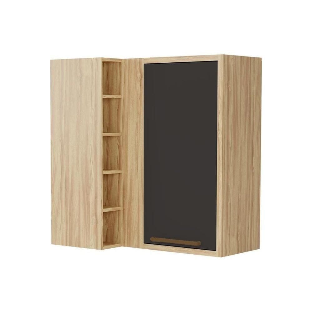 Armário Aéreo P- Cozinha Canto Syrah C- 1 Porta E 5 Nichos 88cm Amendoa-grafite - Ronipa