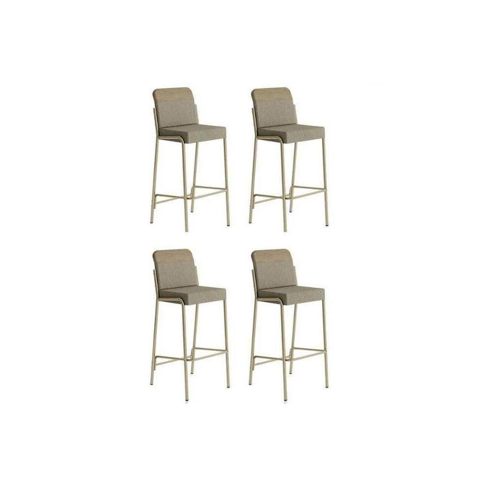 Banqueta De Cozinha Duo 1753 Kit 4 Un Dourado-linho Bamboo-ano Bamboo - Carraro