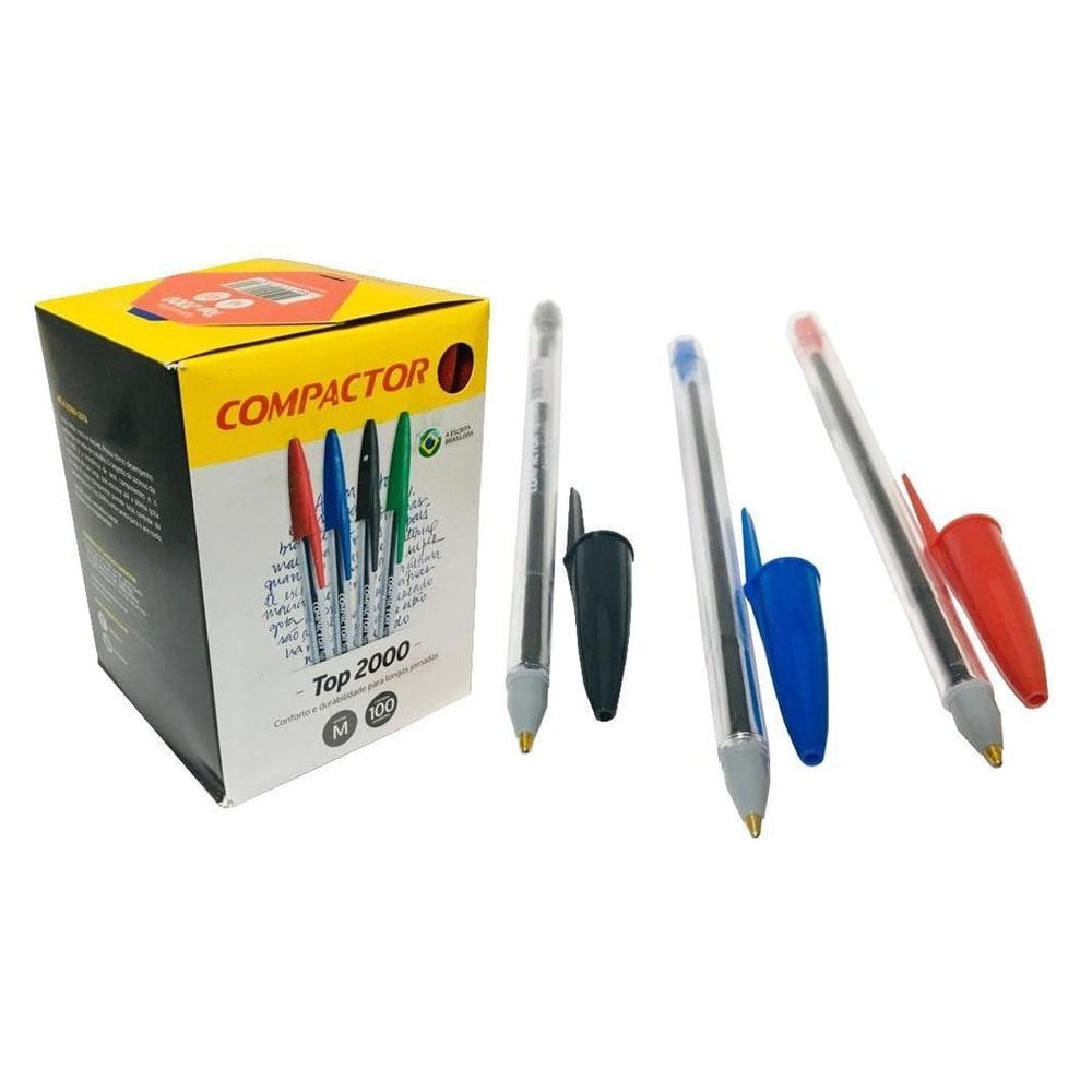 50 Canetas Esferográficas Compactor | Azul/Preta/Vermelha