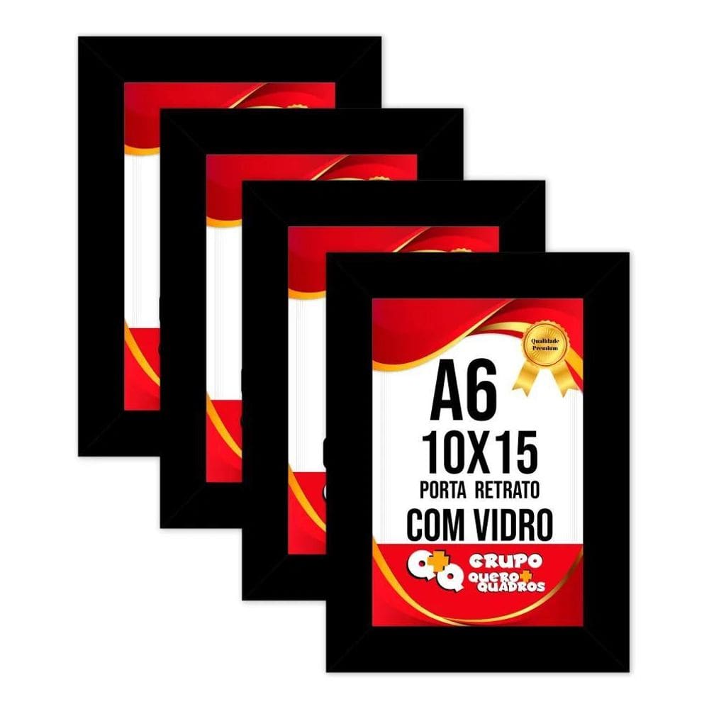 Kit 4 Porta Retrato 10X15 Moldura Laqueada Fosco Com Vidro