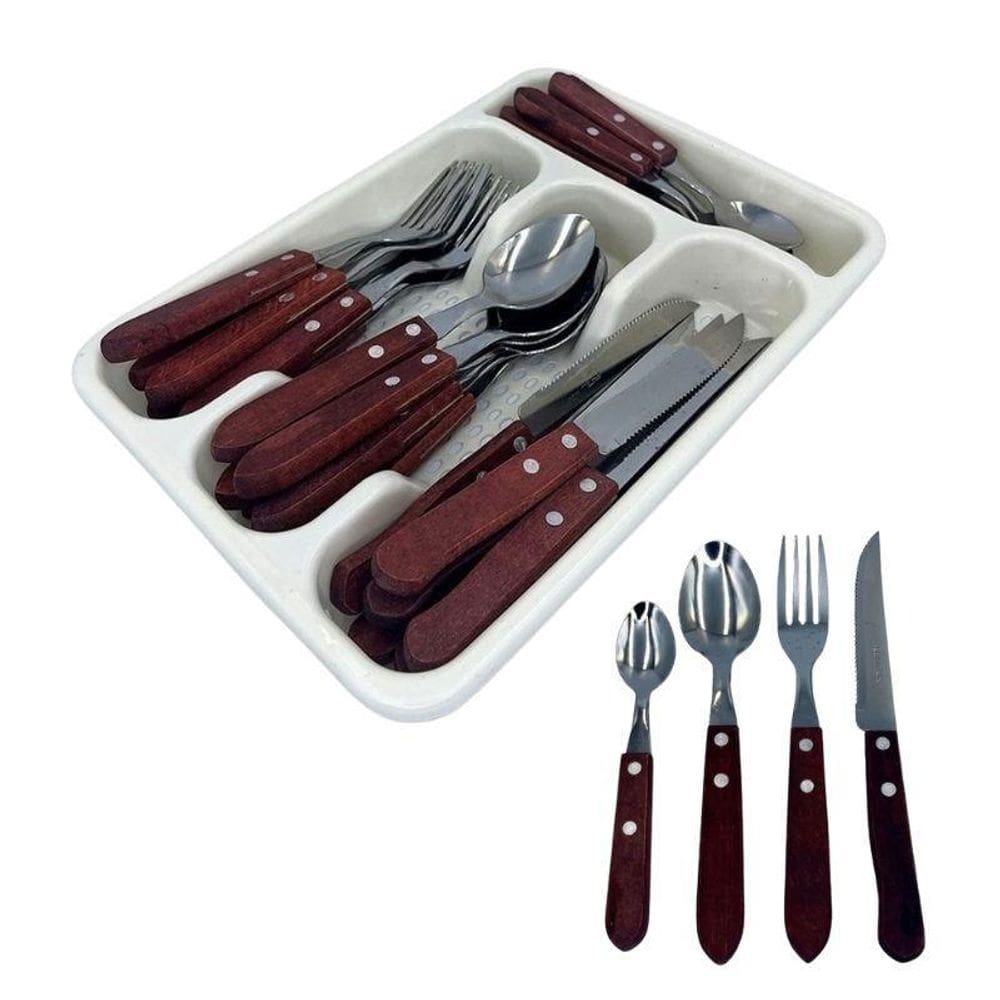 Jogo De Talher Faqueiro Madeira Porta Talher Com Divisória