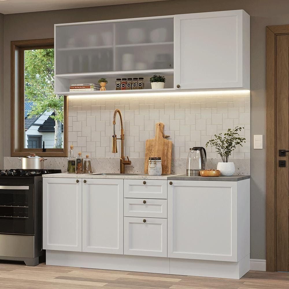 Armário De Cozinha Compacta 180 Cm Branco Vik Madesa 03 Branco