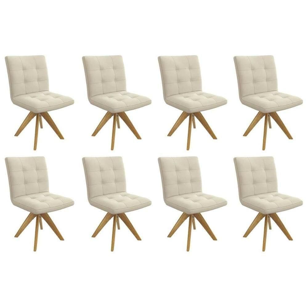 Cadeira Sala De Jantar Nice 1c001ca Premium Madeira Maciça Kit 8 Un Carvalho-linho Bege Argila - Kappesberg