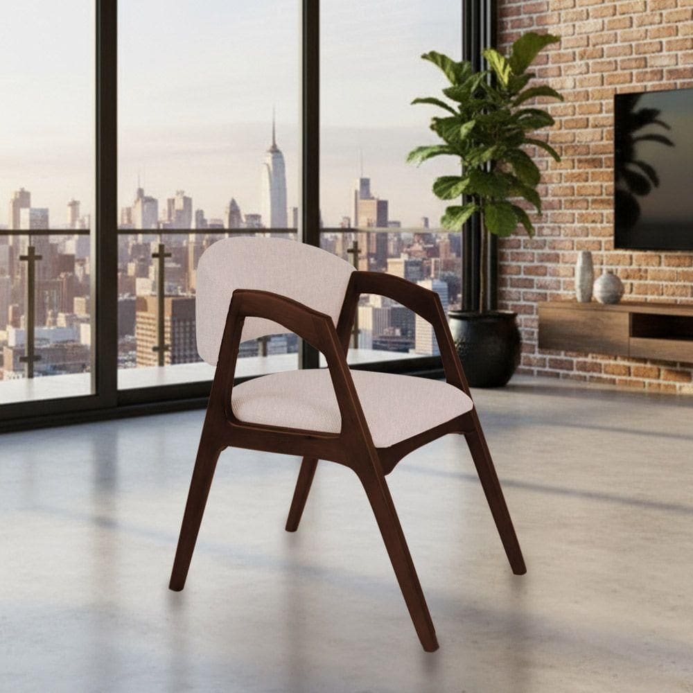 Cadeira De Jantar Estofada Gabriela Em Madeira E Mdf Castanho Linho Bege