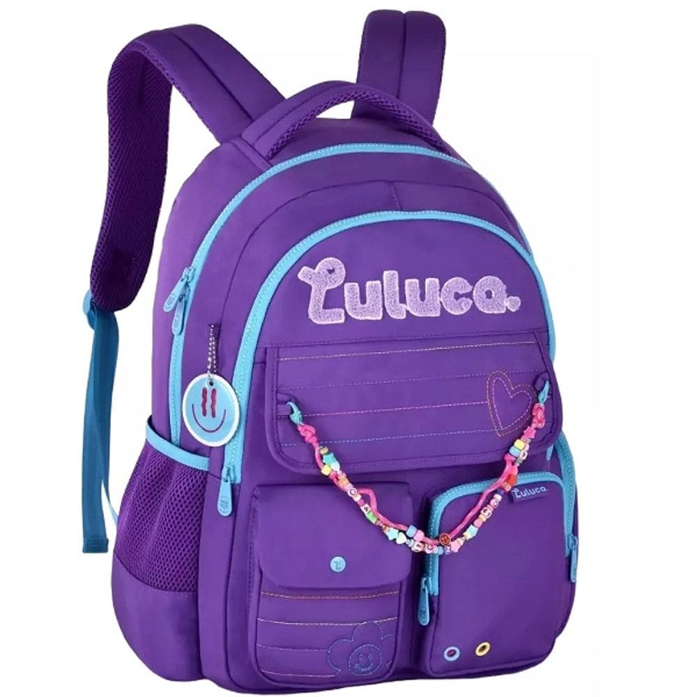 Mochila Escolar de Costas Luluca Miçangas Juvenil LU24611 Roxo