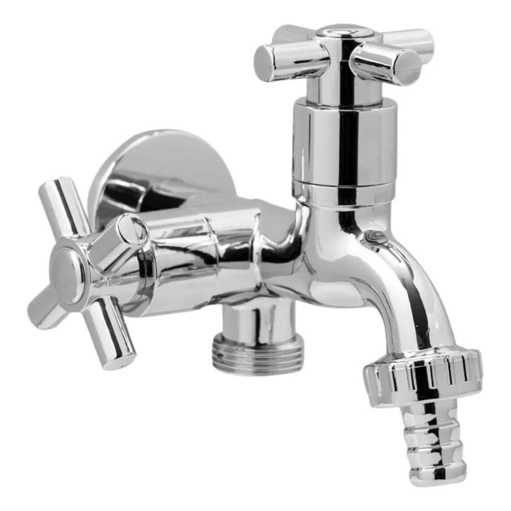 Torneira Maquina Tanque Cromada Duas Saidas Abs 1/4 De Volta