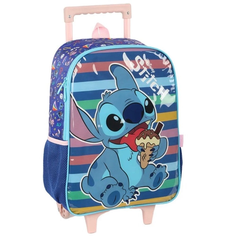 Mochila Escolar de Rodinhas STITCH Luxcel Azul