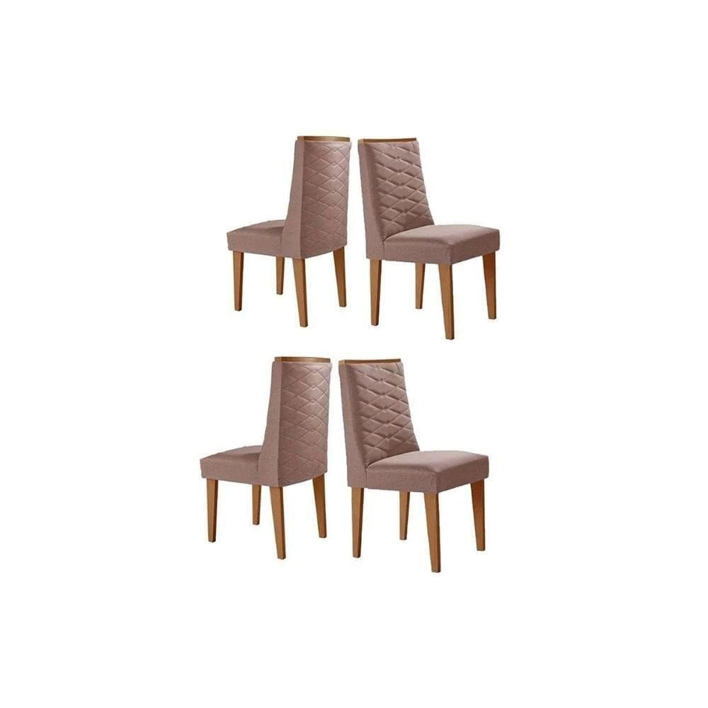 Cadeira Sala De Jantar Dafne Kit 4 Un Madeira Capuccino-linho Capuccino - Rufato