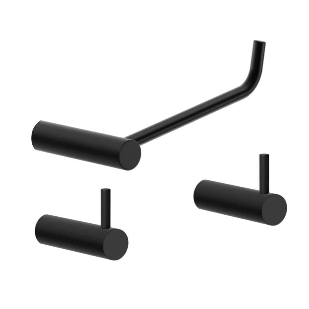 Kit Acessórios Para Banheiro Preto Fosco 3 Peças Grego Metal 2020or