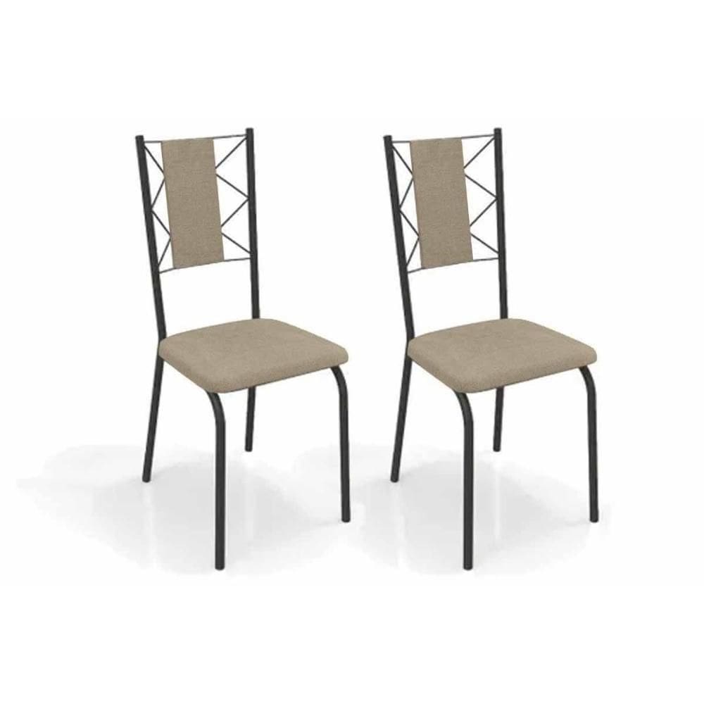 Cadeira De Cozinha Lisboa 2c076prf Aço Kit 2 Un Preto-linho Bege Fendi - Kappesberg