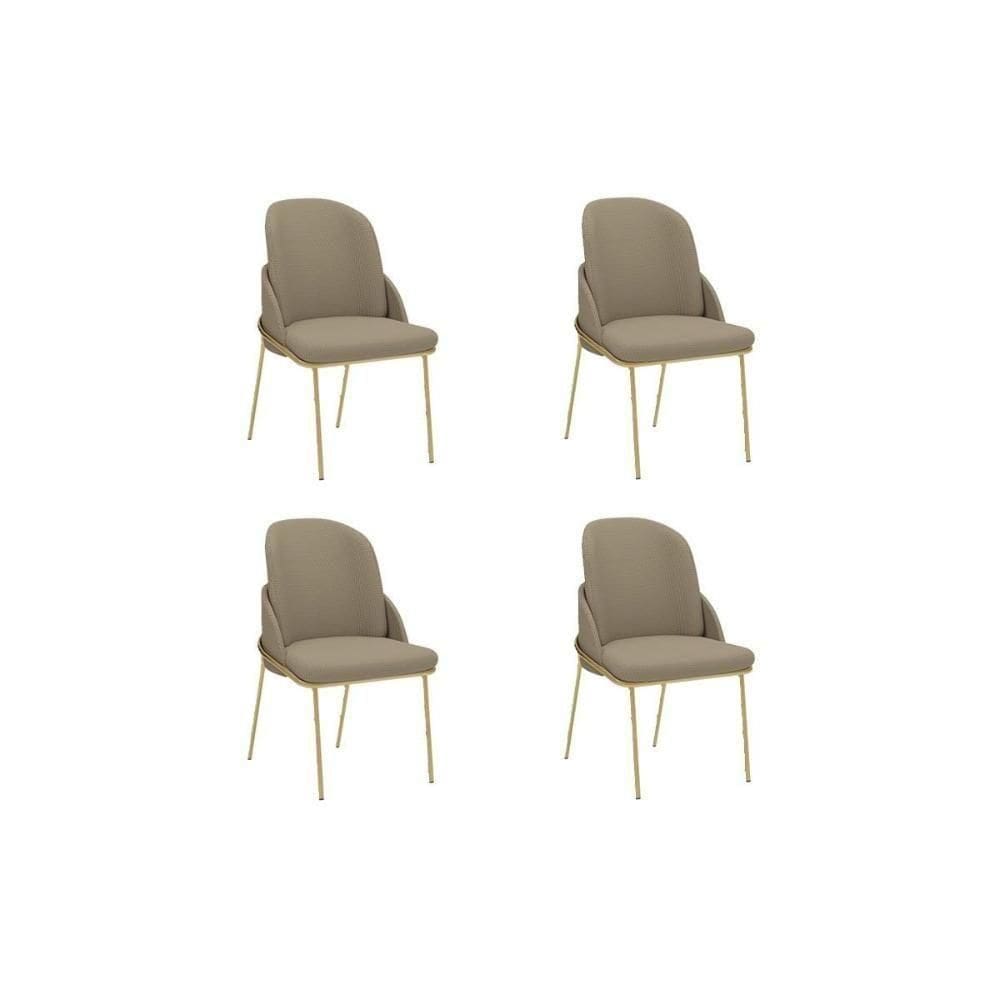 Cadeira Sala De Jantar Vitta Kit 4 Un Metal Linho-bege - Dj Móveis