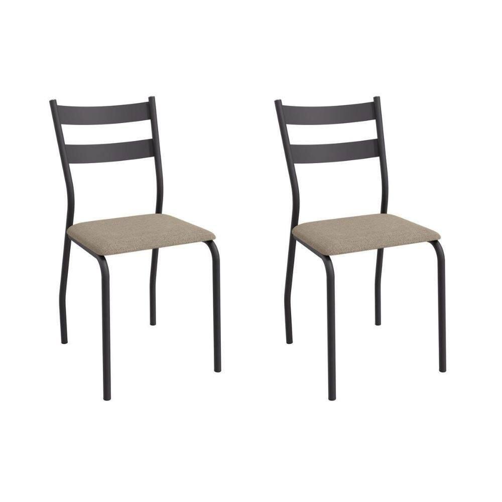 Cadeira Sala De Jantar Bali 2c141prf Aço Kit 2 Un Preto-linho Bege Fendi - Kappesberg