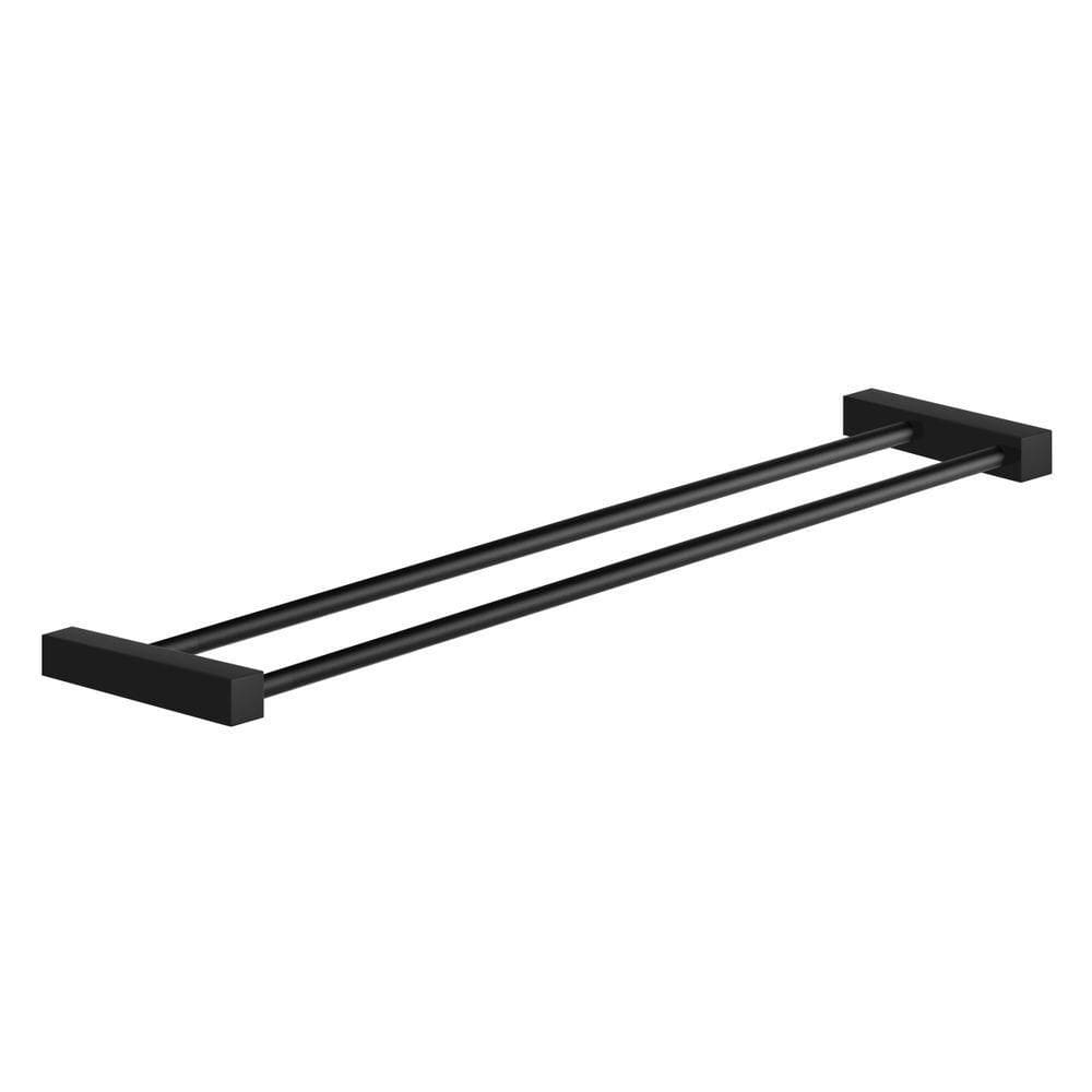 Porta Toalha Toalheiro Duplo Para Banheiro Preto Fosco Troia Grego Metal 50cm