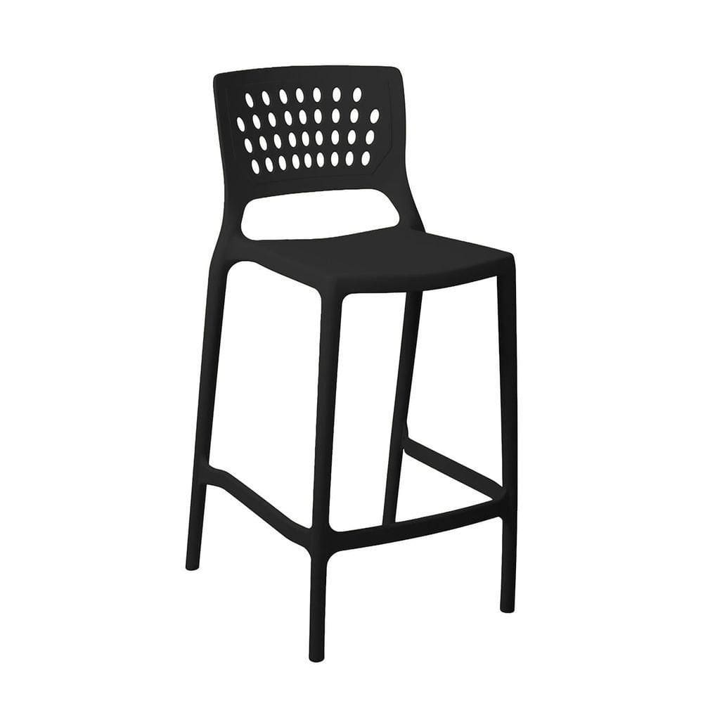 Banqueta Alta Para Bancada E Cozinha Preta Empilhável Marte Em Polipropileno Acrilys