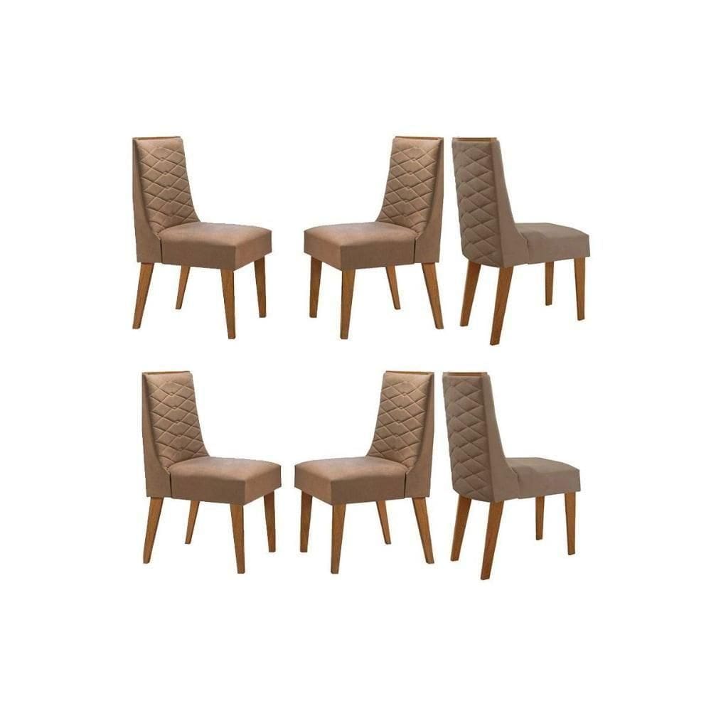Cadeira Sala De Jantar Dafne Kit 6 Un Naturalle-suede Capuccino - Rufato