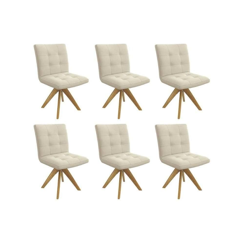 Cadeira Sala De Jantar Nice 1c001ca Premium Madeira Maciça Kit 6 Un Carvalho-linho Bege Argila - Kappesberg