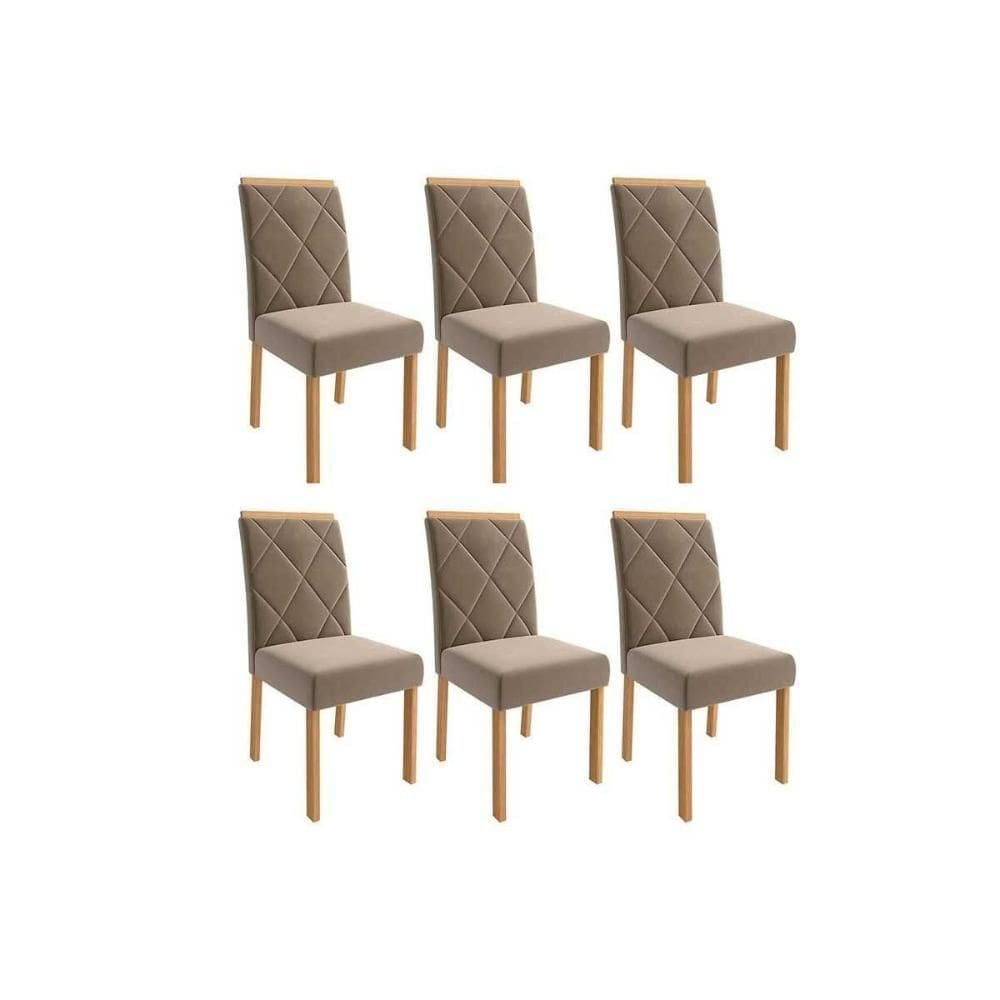 Cadeira Sala De Jantar Fernanda Wood Kit 6 Un Carvalho-suede Joli Capuccino - Cimol