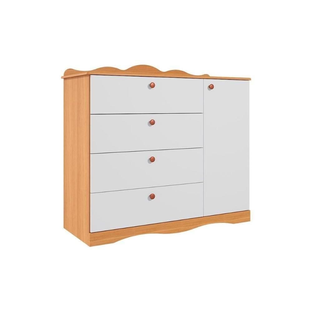 Cômoda Bebê Encanto C- 1 Porta E 4 Gavetas Nature-branco - Permóbili Baby