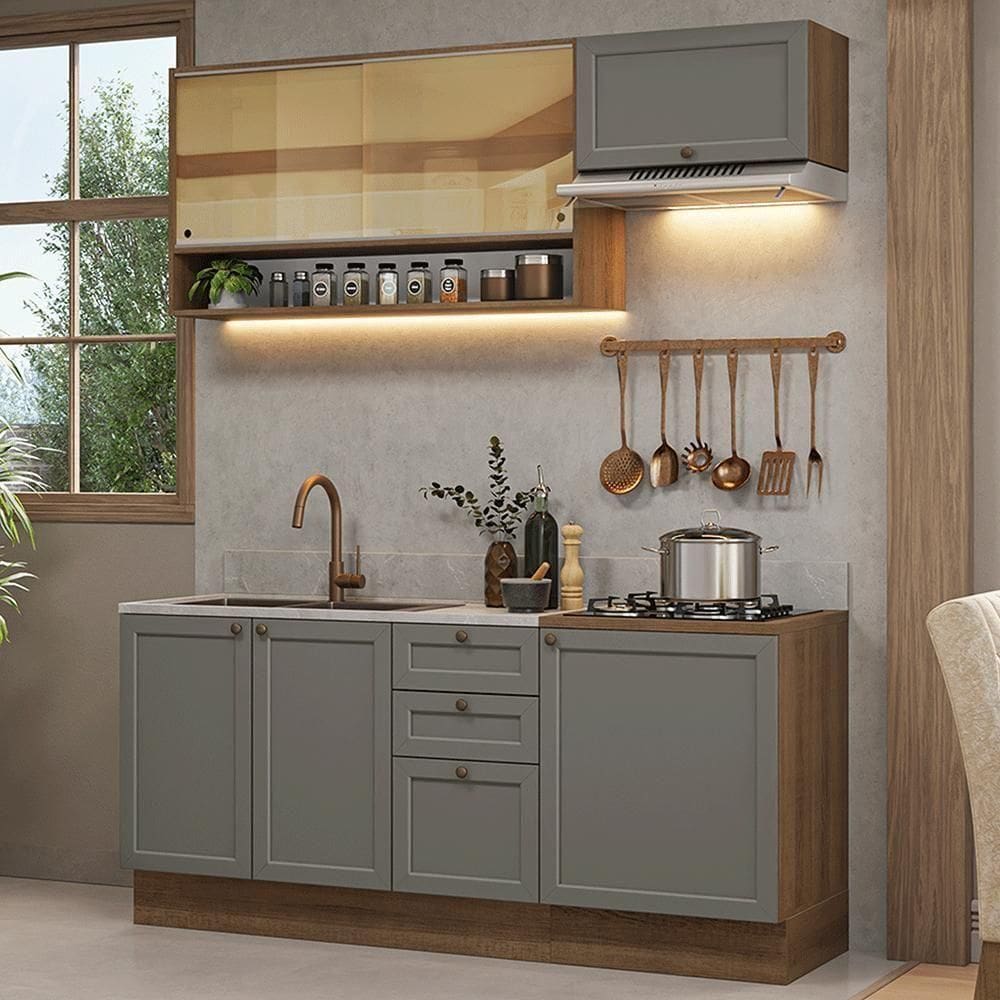 Armário De Cozinha Completa 180 Cm Rustic-cinza Vik Madesa 05 Rustic-cinza